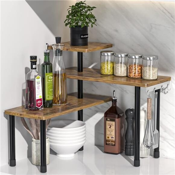 Countertop Organizer Organization, 3 Tier Moveable Corner Shelf - Picture 1 of 7